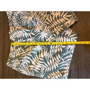 Mens Tropical Leaf Print Casual Deck Green White Elastic Waist Board Shorts XL